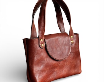 Handmade Leather Bible Purse for Church – Whiskey Leather Christian Handbag with Antique Brass Magnetic Closure, USA Made