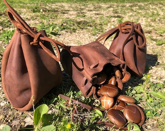 Handmade Leather Drawstring Pouch: Medieval Coin, Jewelry, or Medicine Bag