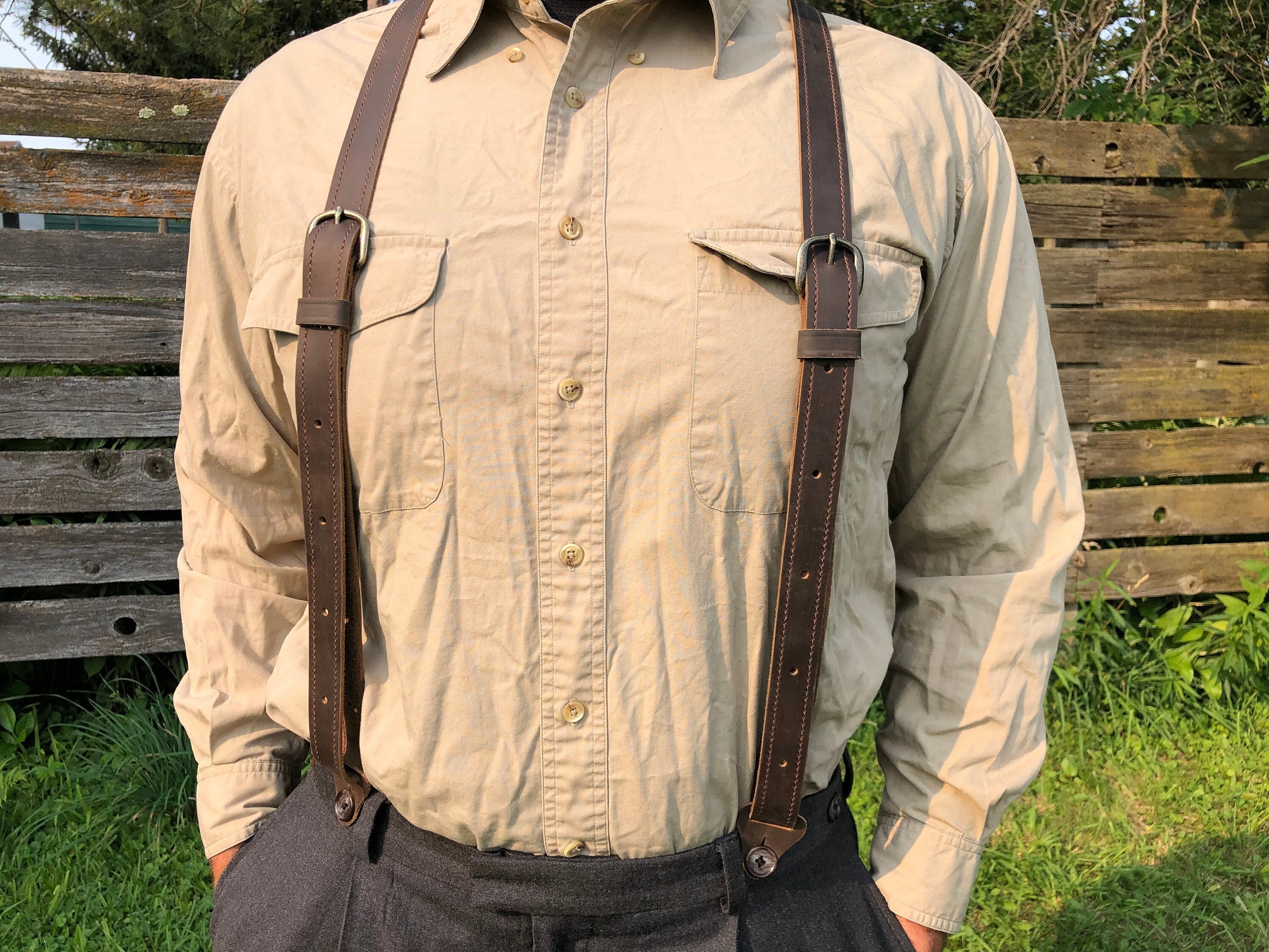 Handmade Leather Button Suspenders: Vintage Style Groomsmen 