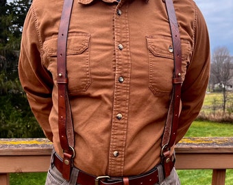 Men’s Brown Buttons Leather Work Suspenders / Wedding Suspenders / Handmade Top Grain Leather / Adjustable Suspenders / Durable Belt