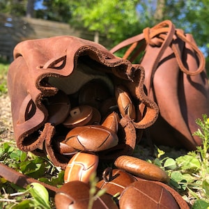 Handmade Leather Drawstring Pouch: Medieval Coin, Jewelry Bag