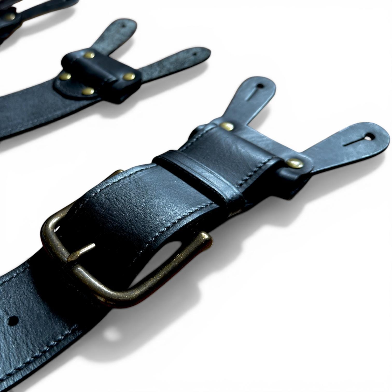 Handmade Dark Brown Leather Button Suspenders: 1.5 Inch Wide Vintage ...
