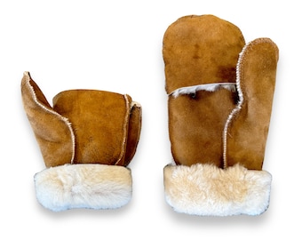Handmade Sheepskin Convertible Mittens: Pop-Top Fingerless Gloves