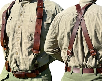 1.5 Inch Wide Brown Leather Suspenders / Work Suspenders / Handmade Top Grain Leather Suspenders / Durable Suspenders / Men Suspenders