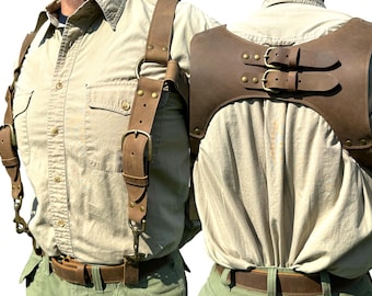 Handmade Leather Tool Belt Suspenders with Belt: Heavy-Duty Woodworker & Contractor Workwear