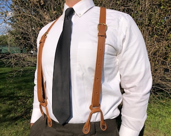 Handmade Leather Button Suspenders – Rustic Wedding Groomsmen Attire
