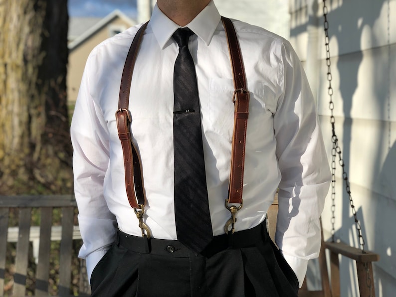 Men's Leather Snap Suspenders Heavy Duty & Classy Etsy