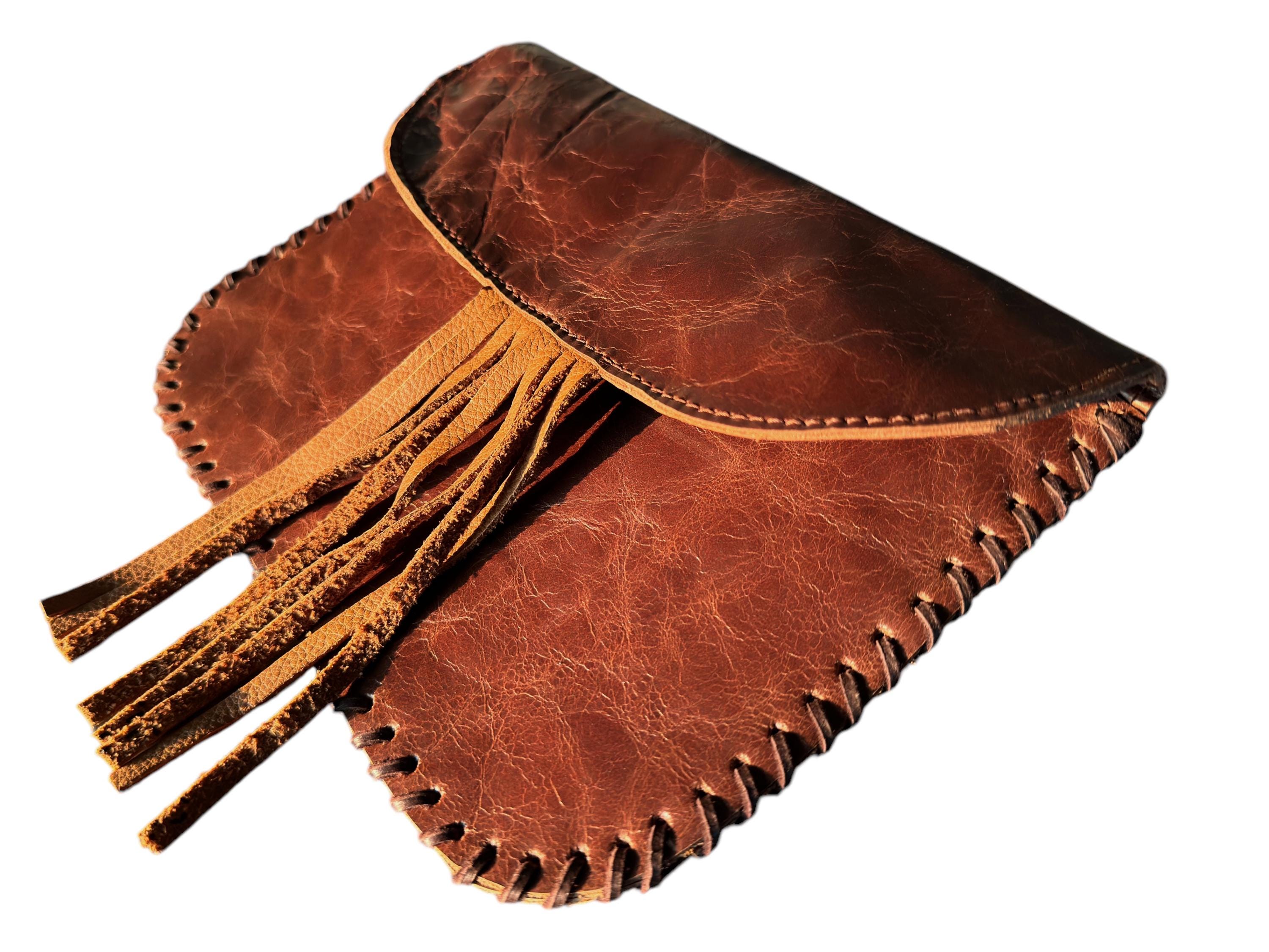 Women’s Brown Leather Hip Clip Bag | Western Fanny Pack with Fringe | Phone Holster, Leather Saddle Bag, and Cowboy Festival Waist Bag