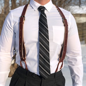 Handmade Leather Button Suspenders: Adjustable Groomsmen Wedding Suspenders
