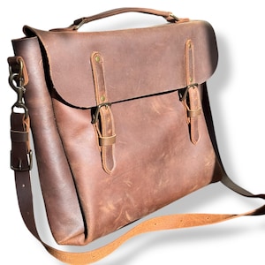 Handmade Leather Faraday Briefcase: EMP Shield Messenger Bag