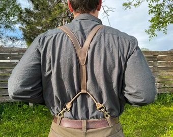 Men's Dark Brown Leather Work Suspenders / Wedding Suspenders / Handmade  Top Grain Leather Suspenders / Adjustable Snap Suspenders / Durable