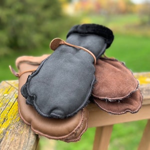 Genuine Sheepskin Mittens - Handmade, Soft and Warm Wool Black Color, Men&#39;s Mittens, Winter Gloves, Gloves Men, Winter Mittens, Gift for Him