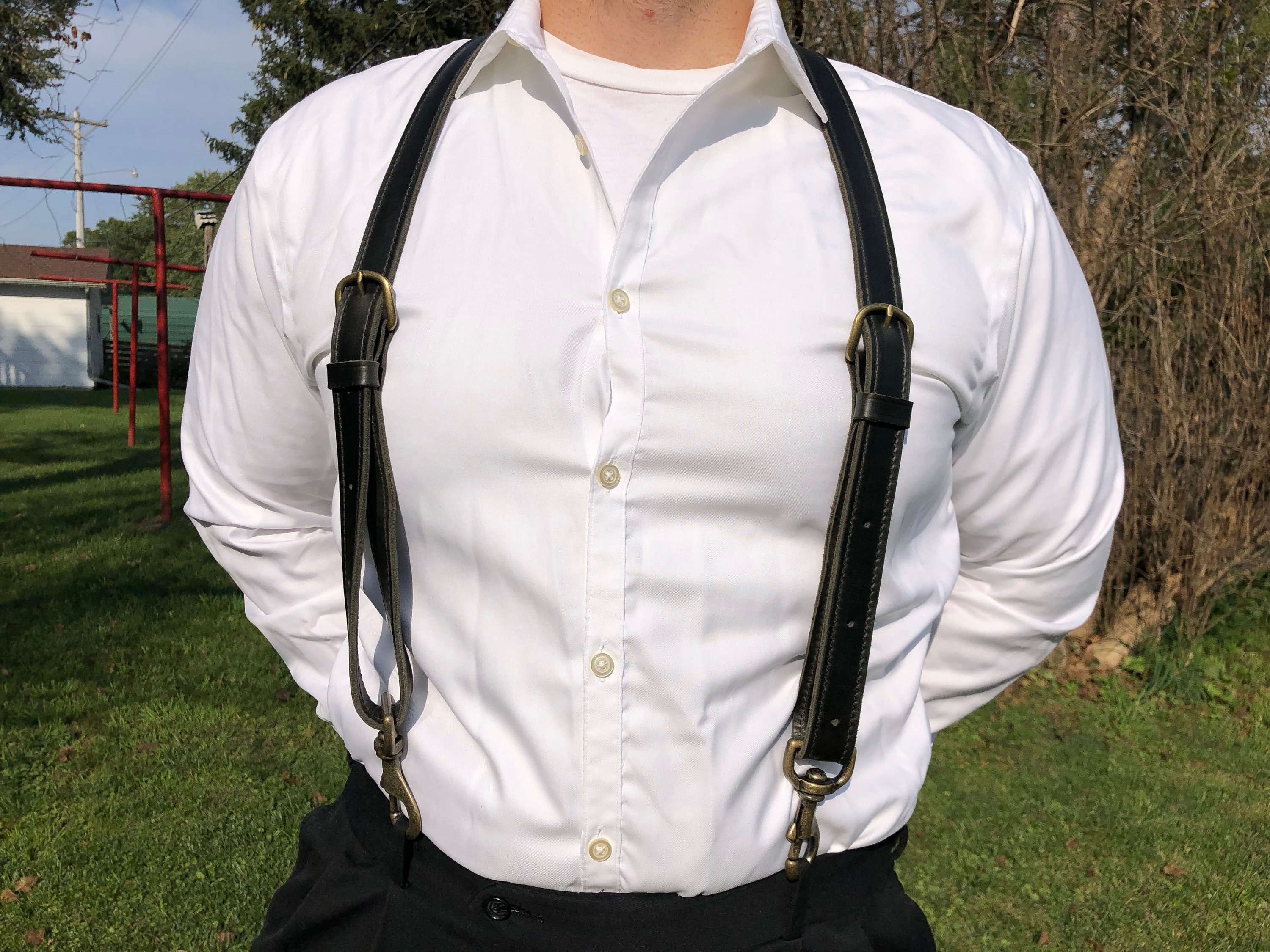 Men's Black Leather Work Suspenders / Wedding Suspenders / Etsy