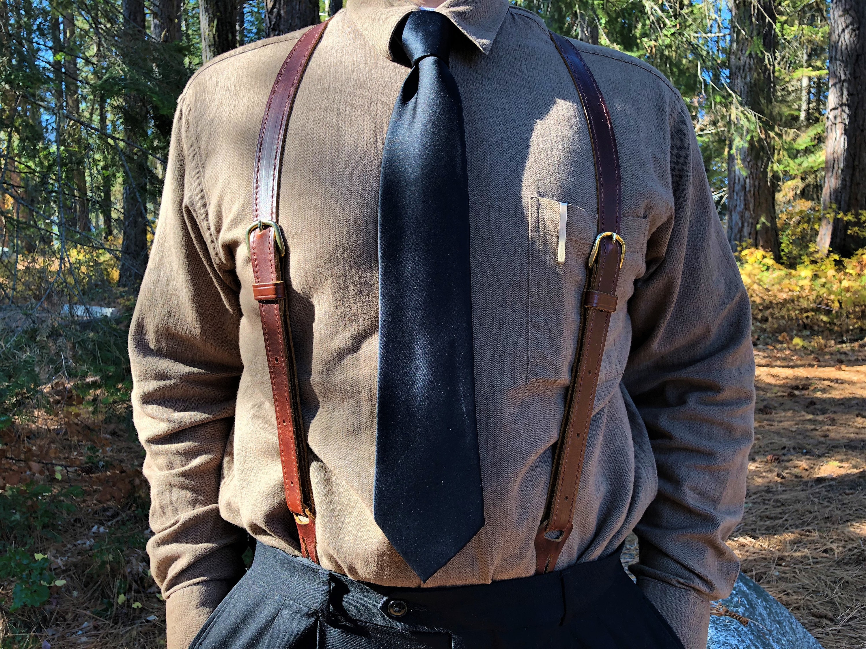 PreisingLegacy Men's Black Leather Button Suspenders - Wedding Men Suspenders - Groomsmen Gift - Vintage Suspenders - Farm Suspenders - Amish Suspenders