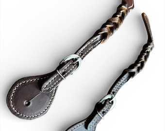 Leather Spur Straps – Western Cowboy Horse Tack – Handmade Braided Spur Set – Ranch Riding Gear