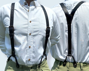 Handmade Leather Button Suspenders: Western Style, Solid Brass