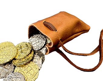 Handmade Brown Leather Drawstring Pouch: Coin, Jewelry, and