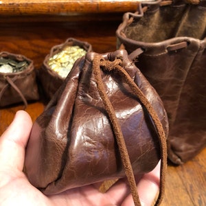 Brown Leather Pouches, Coin Pouch, Leather Drawstring Bag, DND Dice Pouch, Jewelry Bag, Crystal pouch, LARP, Essential Oils and reenactment image 6