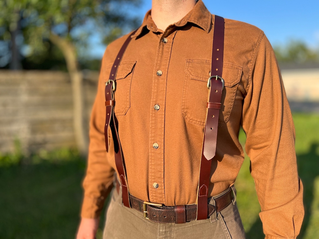 Brown Leather Suspenders for Gunholster Belt Men Suspenders Work