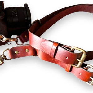 Handmade Leather Dual Camera Harness: Adjustable Multi-Camera Strap