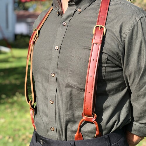 Men's Leather Button Suspenders Wedding Men Suspenders Etsy