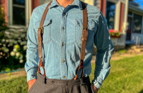 Cowboy Leather Button Suspenders Western Suspenders Men Suspenders