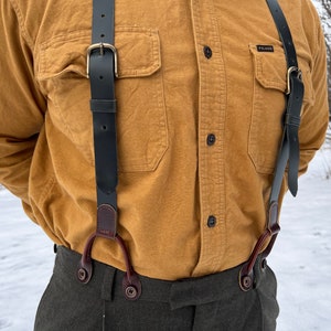 Handmade Black Leather Button Suspenders: Western Style Groomsmen Gift