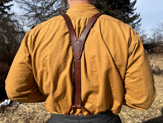 1.5 Wide Brown Leather Suspenders Durable Work Suspenders Man