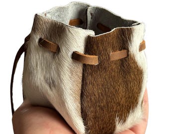 Handmade Spotted Brown Leather Drawstring Pouch: Dice, Jewelry, Crystals, Reenactment