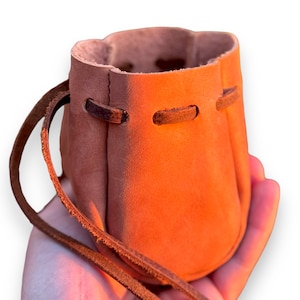 Handmade Tan Leather Drawstring Pouch: Coin, Jewelry, or DND Dice Bag