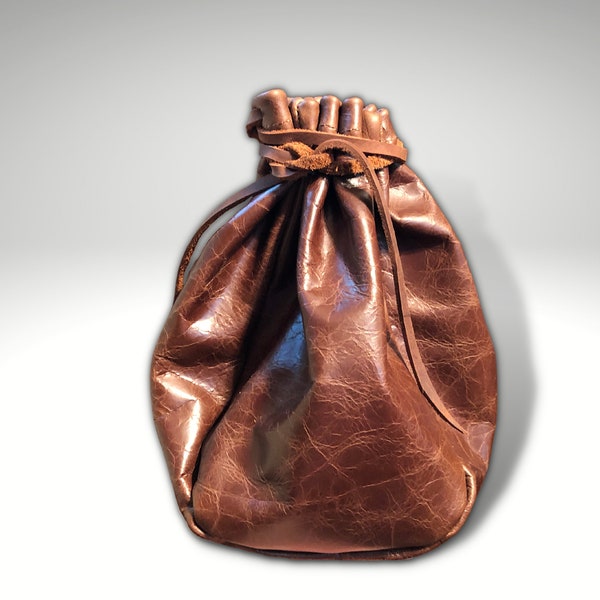 Brown Leather Pouches, Coin Pouch, Leather Drawstring Bag, Dice Pouch, Jewelry Bag, Crystal pouch, LARP, Essential Oils and reenactment