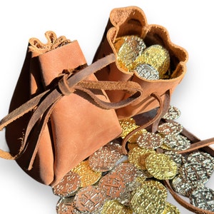 Handmade Tan Leather Drawstring Pouch: Medieval Coin Bag