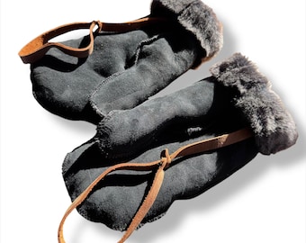 Handmade Sheepskin Mittens with Wrist Leashes – Soft Wool, Winter Gloves Gift