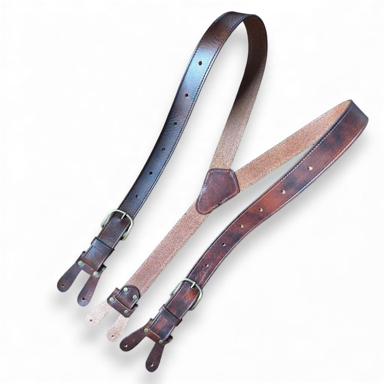 Handmade Dark Brown Leather Button Suspenders: 1.5 Inch Wide Vintage ...