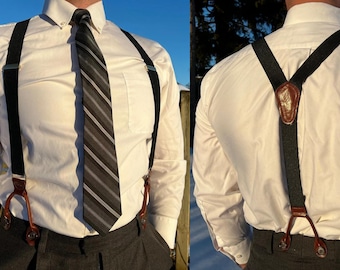 Elastic Suspenders for Men | Black SUSPENDERS | Brown SUSPENDERS | Wedding | Wedding Button Suspenders Rustic Vintage Wedding Groomsman Gift