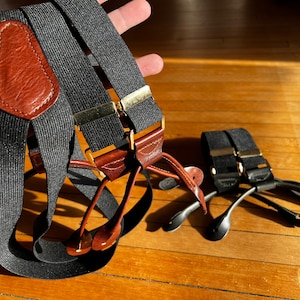 Elastic Button Suspenders: Whiskey Brown or Black Leather, USA Made
