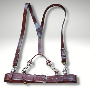 Cognac Brown Leather Suspenders - Groomsmen Suspenders / Rustic Vintage Wedding / Work Suspenders / Durable Belt / Elite Tactical Suspenders
