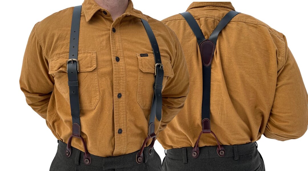 Handmade Black Leather Button Suspenders: Western Wedding Groomsmen ...