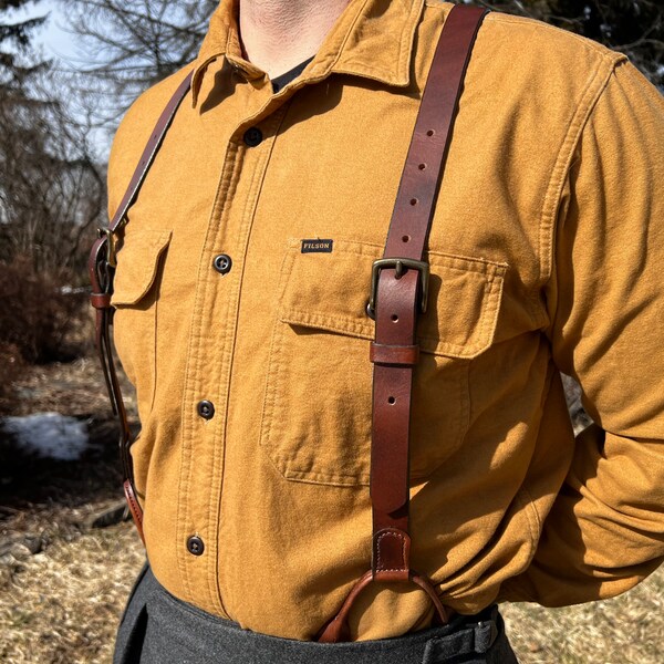 Men's Classic Style Button-On Suspenders – 1 1/4 Inch Wide With Genuine Leather Details, Handmade In The USA