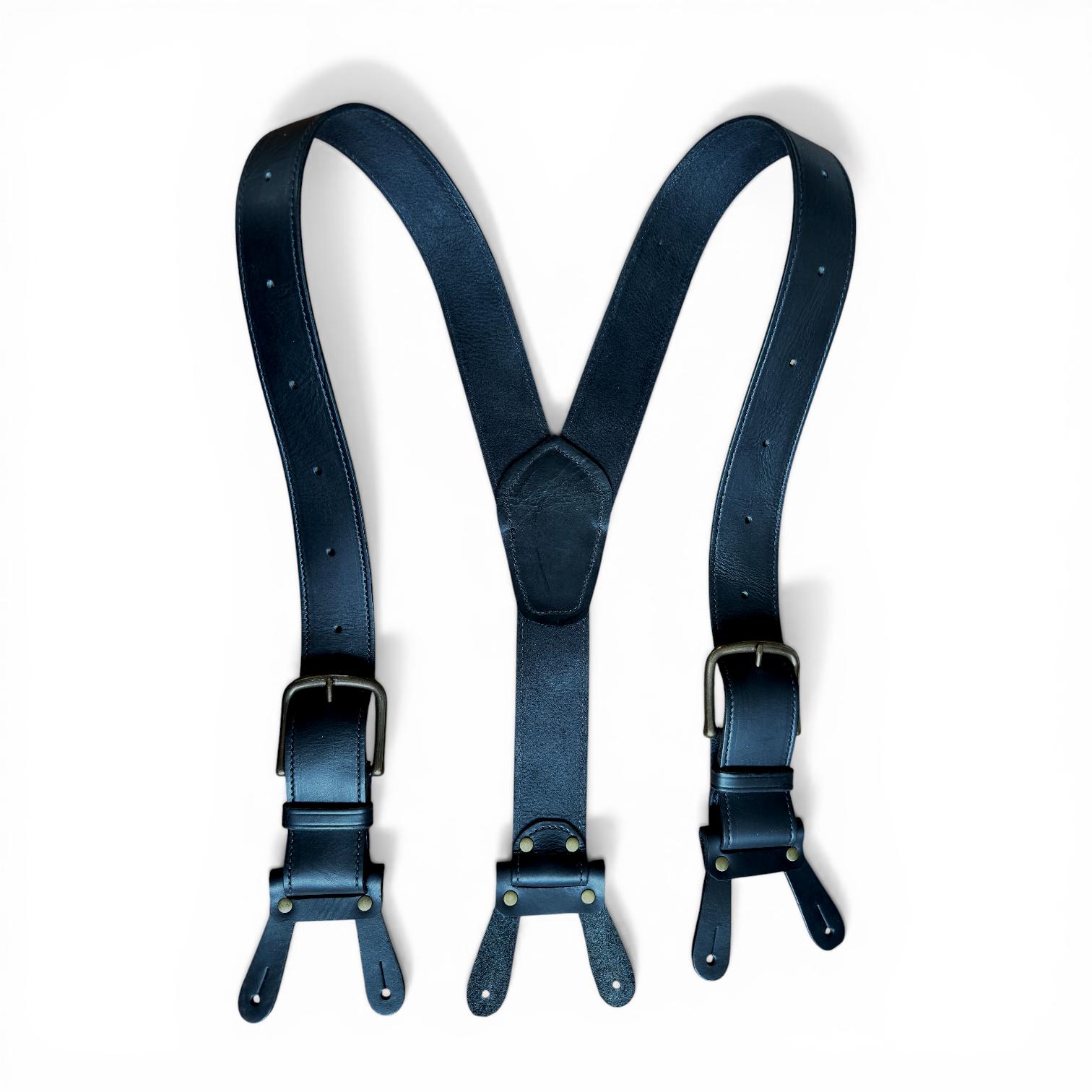 Handmade Dark Brown Leather Button Suspenders: 1.5 Inch Wide Vintage ...