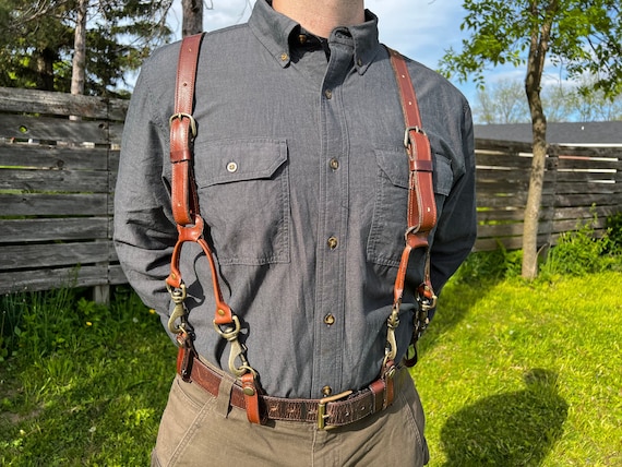 Men's Whiskey Leather Work Suspenders / Wedding Suspenders / Top Grain  Leather Suspenders / Adjustable Snap Suspenders / Durable Work Belt 