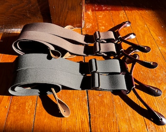 Men's 1.5" Logger Elastic Suspenders / Wedding Suspenders / Handmade Top Grain Leather Suspenders / Adjustable Suspenders / Durable Belt