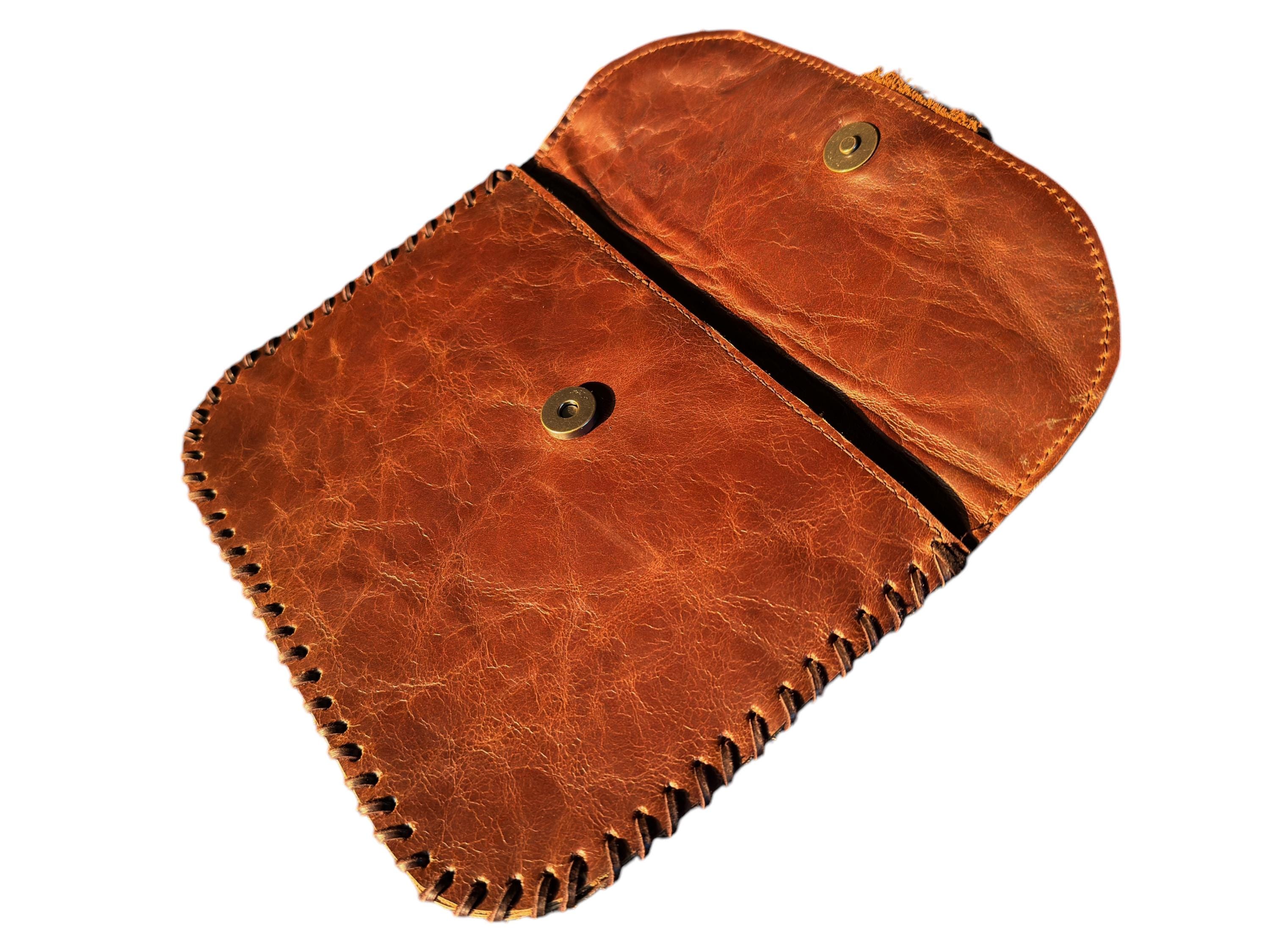 Women’s Brown Leather Hip Clip Bag | Western Fanny Pack with Fringe | Phone Holster, Leather Saddle Bag, and Cowboy Festival Waist Bag