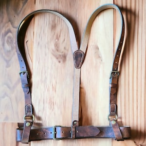 Men&#39;s Brown Leather Suspenders: Handmade Top Grain Adjustable Belt