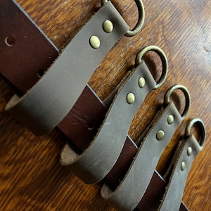Leather Belt Loop Suspenders Attachments: Antique Brass Hardware, Fits 2&quot; Belts