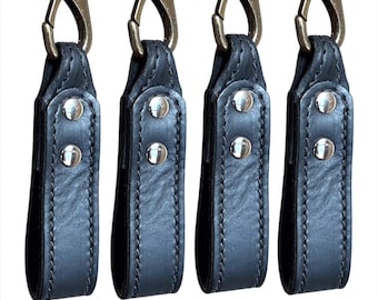 Black Leather Belt Loop Attachments - Stainless Steel Hardware - Durable Belt Accessories - Work Suspenders