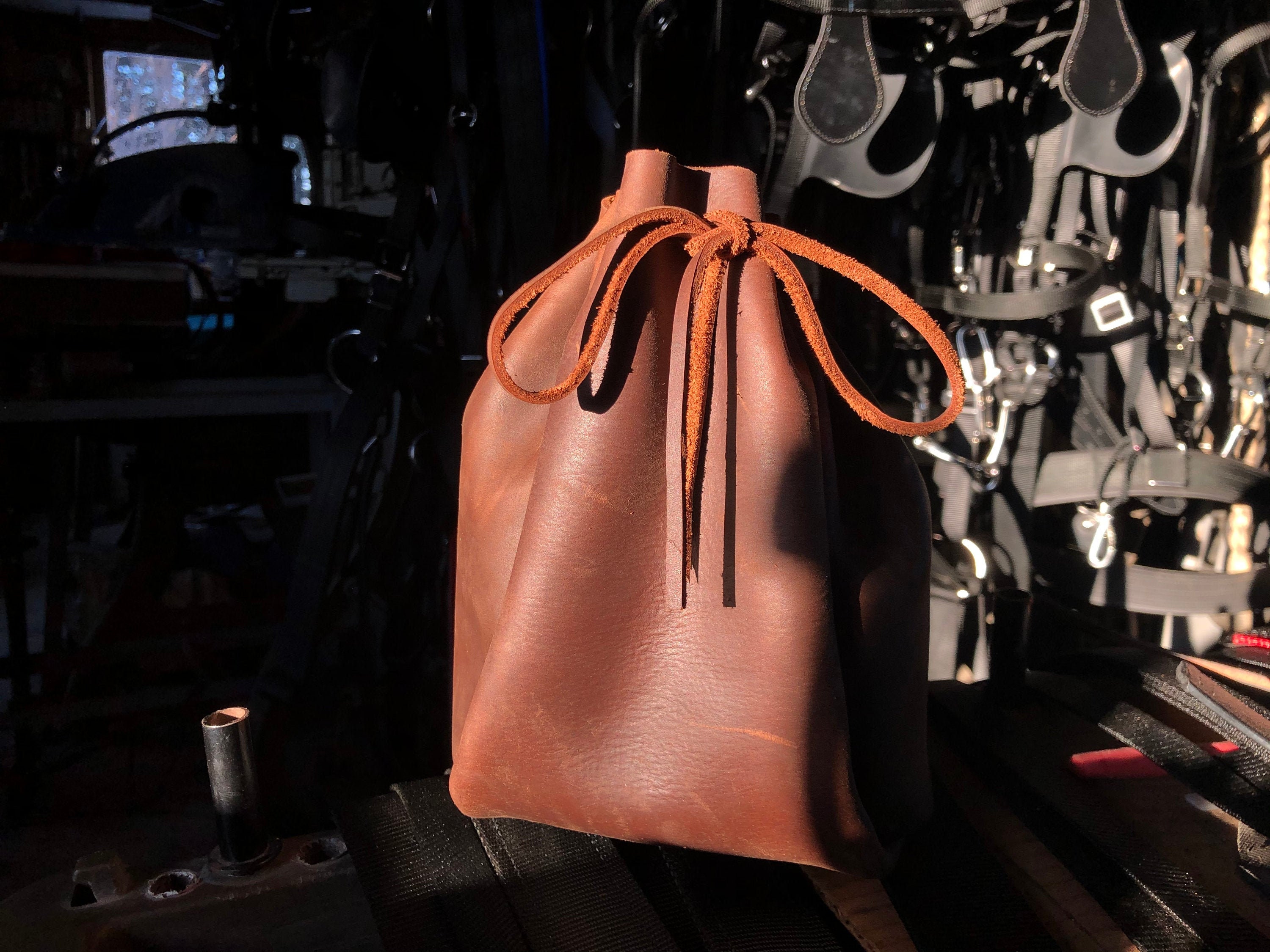 Large Leather Pouch | Drawstring Storage Bag | Medieval