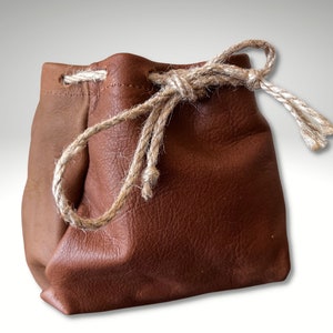 Handmade Brown Leather Drawstring Pouch: Coin, Crystal, Dice Bag