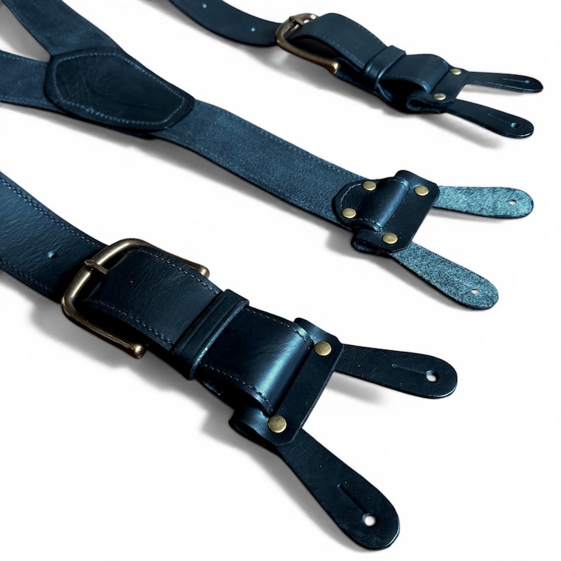 Handmade Dark Brown Leather Button Suspenders: 1.5 Inch Wide Vintage ...