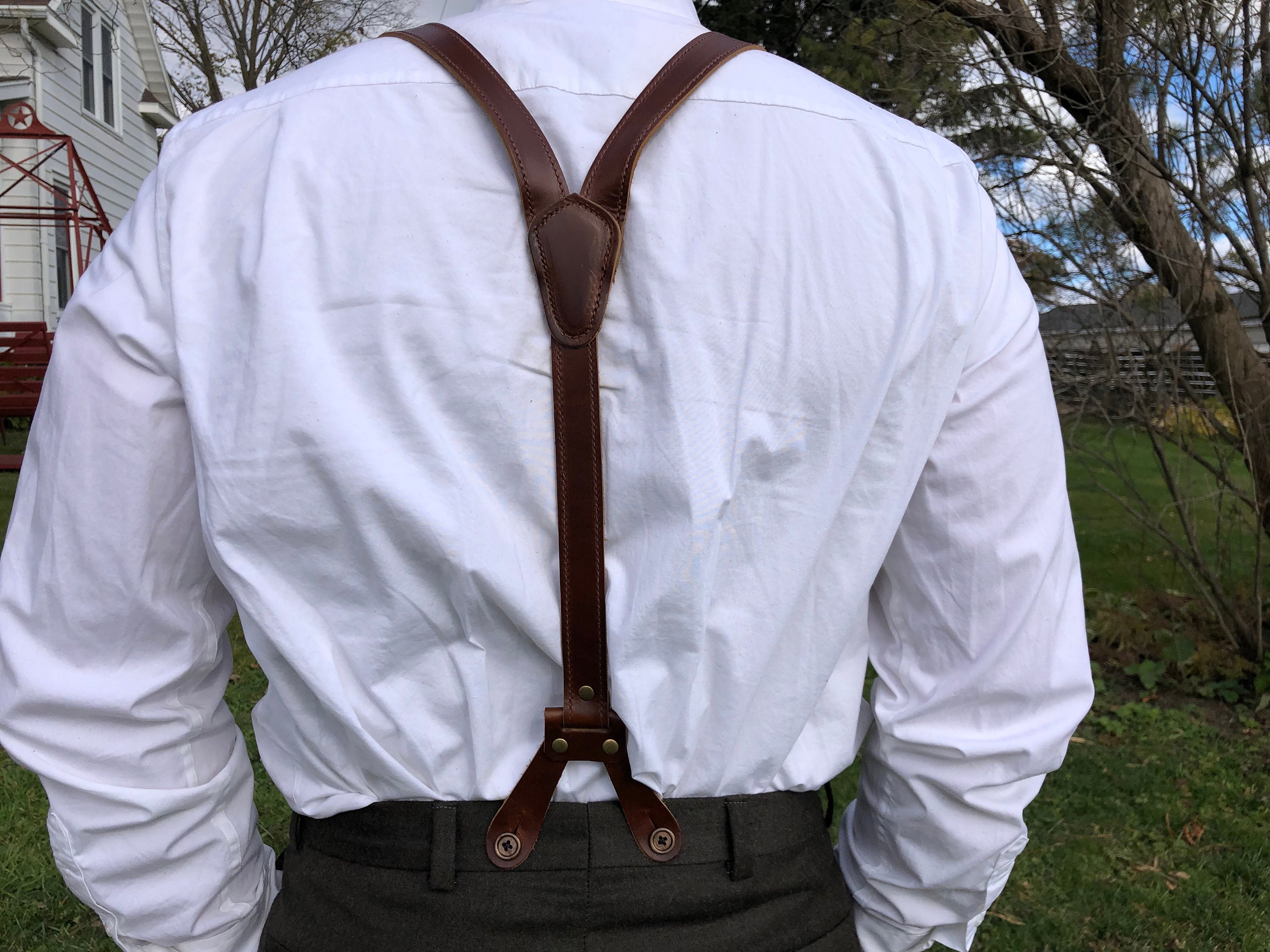 Handmade Leather Button Suspenders, Groomsmen Gift, Y Back Design - Etsy